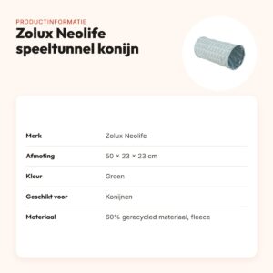 Zolux Neolife speeltunnel konijn groen 50 x 23 x 23 cm – gevoerd met fleece – productinformatie