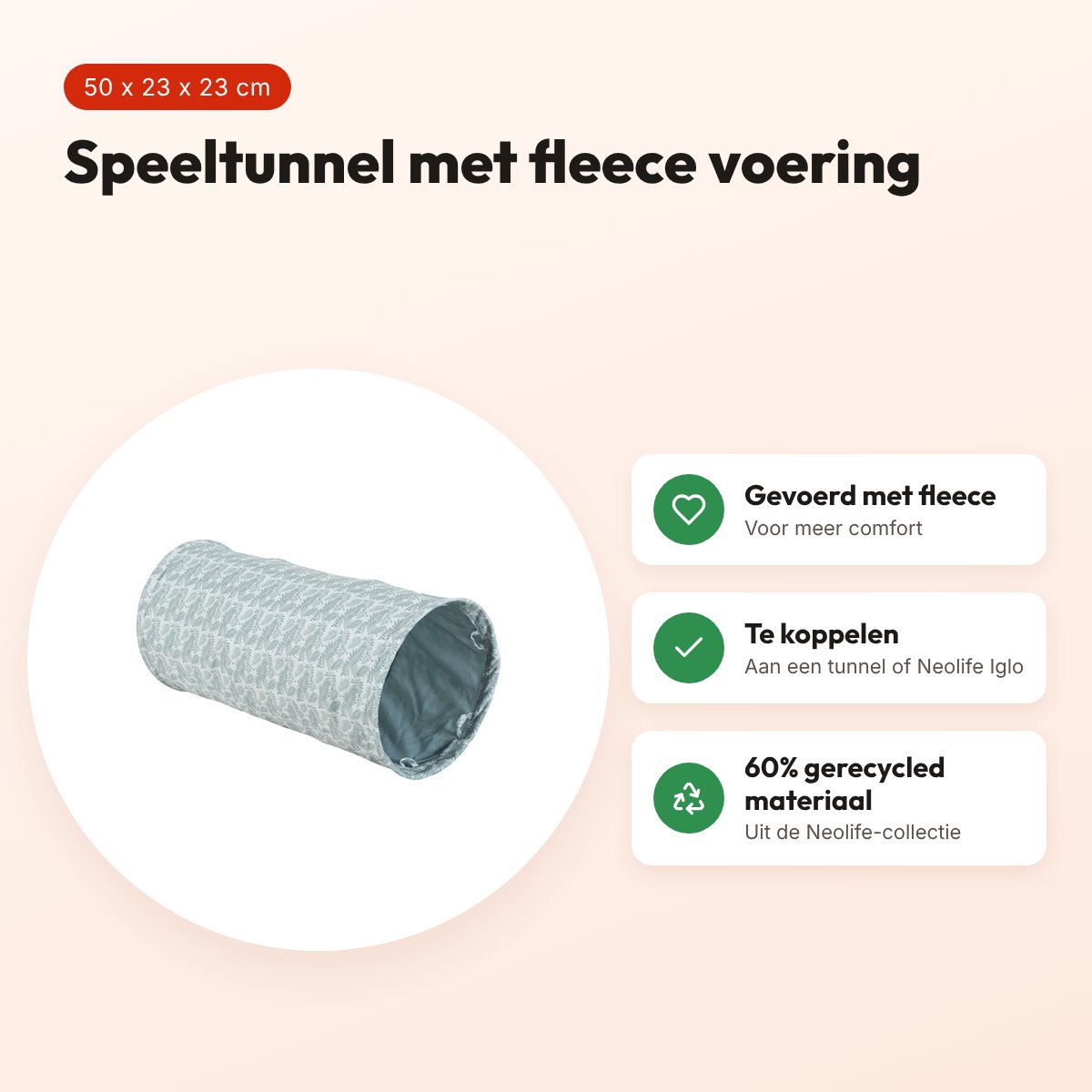 Zolux Neolife speeltunnel konijn groen 50 x 23 x 23 cm – gevoerd met fleece – voordelen