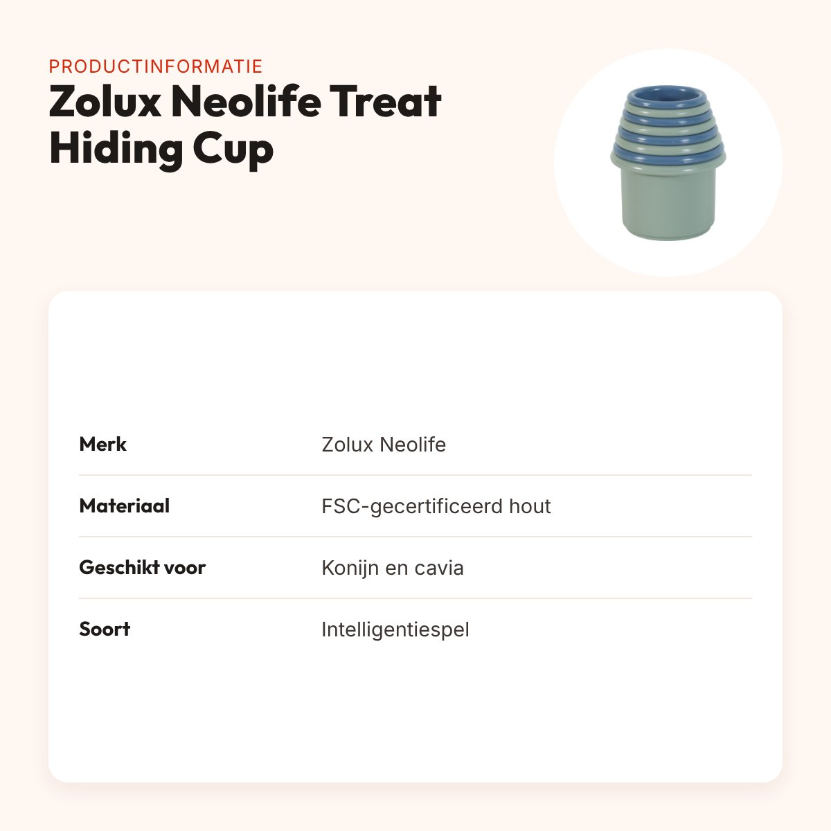 Zolux Neolife Treat Hiding Cup Set – intelligentiespel voor konijn en cavia – productinformatie