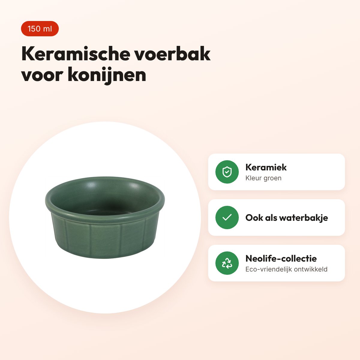 Zolux Neolife voerbak konijn keramiek groen 150 ml – voordelen