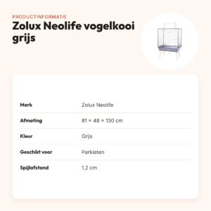 Zolux Neolife vogelkooi grijs 81 x 48 x 130 cm – voor parkieten – productinformatie