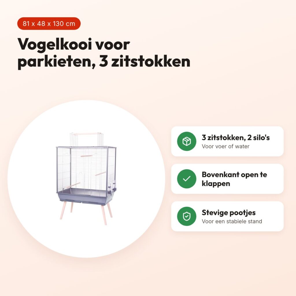 Zolux Neolife vogelkooi grijs 81 x 48 x 130 cm – voor parkieten – voordelen