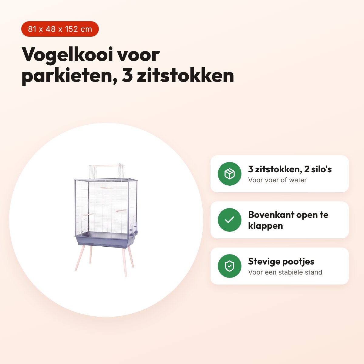 Zolux Neolife vogelkooi grijs XL 81 x 48 x 152 cm – voor parkieten – voordelen