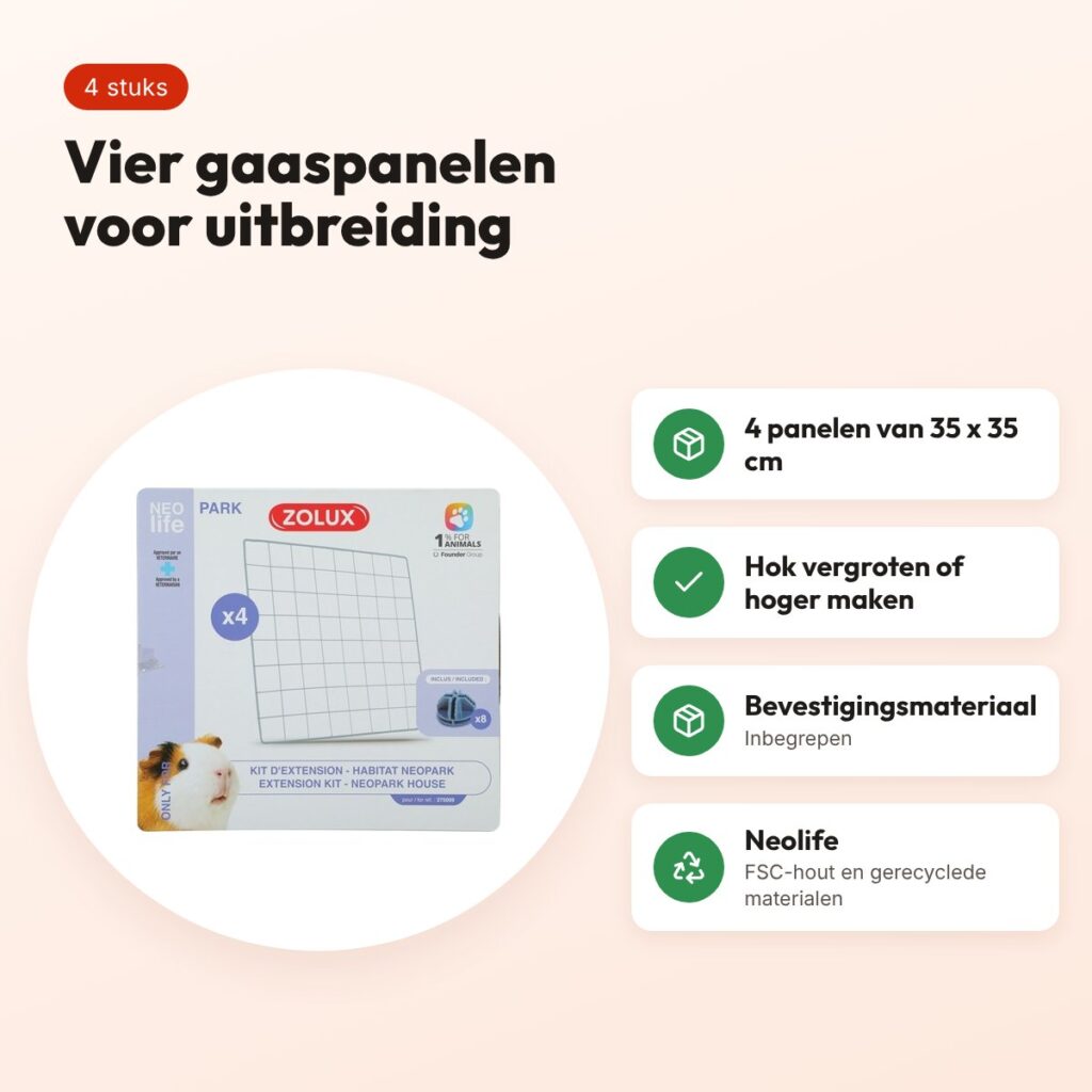 Zolux Neopark cavia uitbreidingsset gaaspanelen 35 x 35 cm – 4 stuks – voordelen