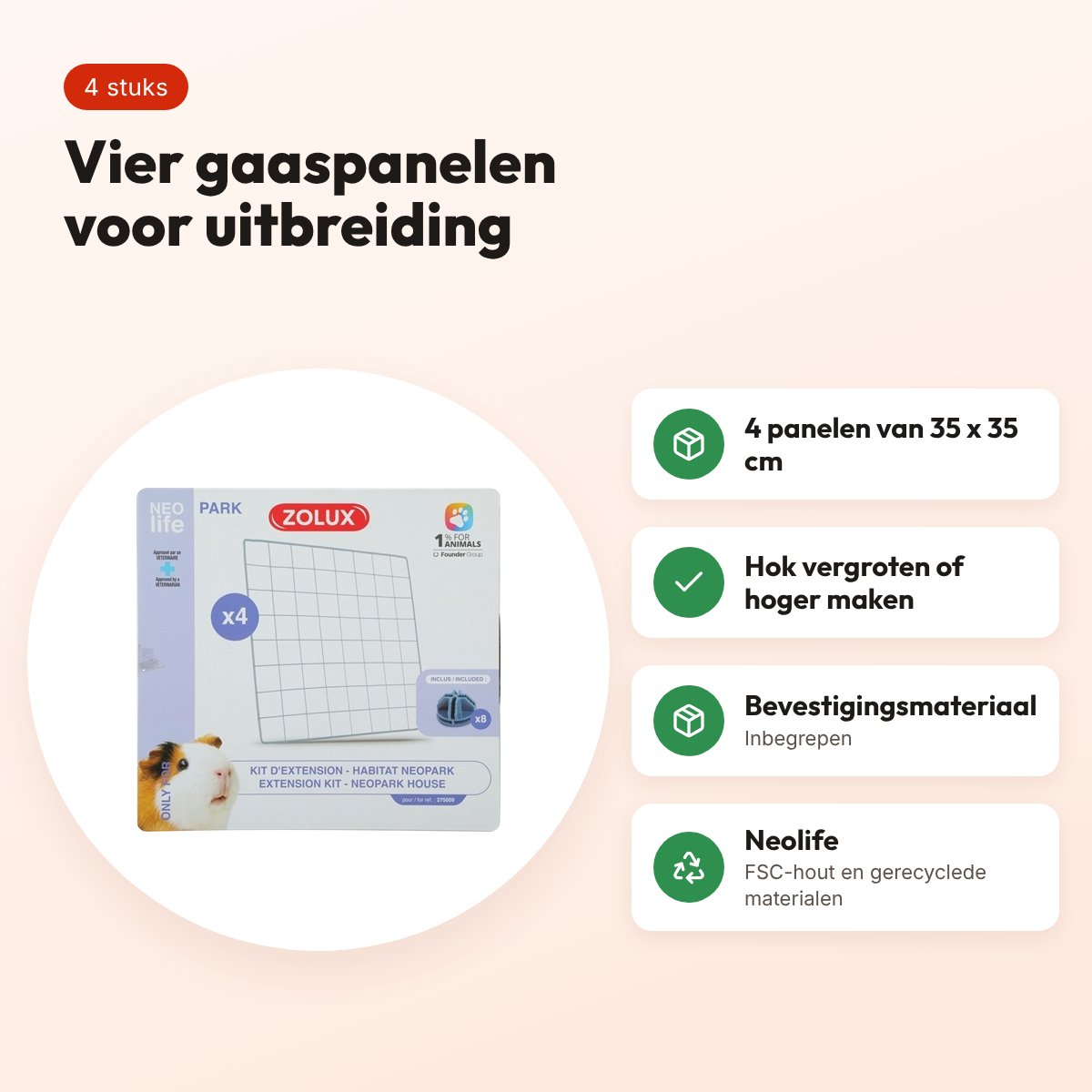 Zolux Neopark cavia uitbreidingsset gaaspanelen 35 x 35 cm – 4 stuks – voordelen