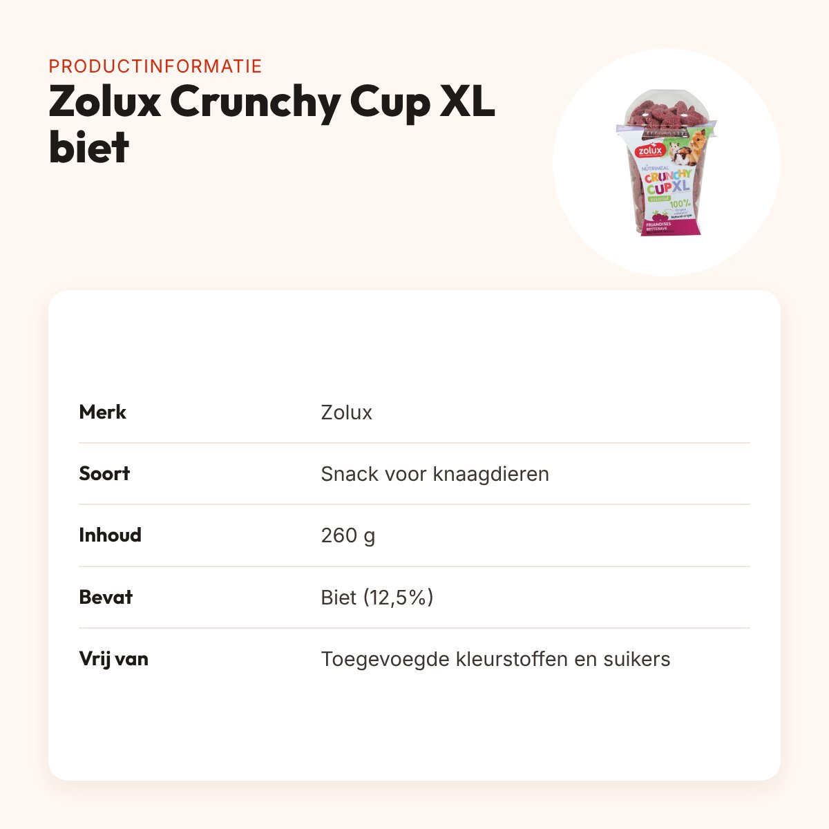 Zolux NMeal Crunchy Cup XL biet 260 g – snack voor knaagdieren – productinformatie