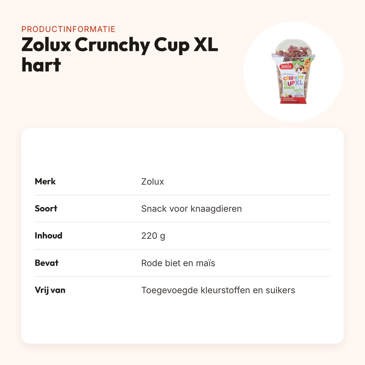 Zolux NMeal Crunchy Cup XL hart 220 g – snack voor knaagdieren – productinformatie
