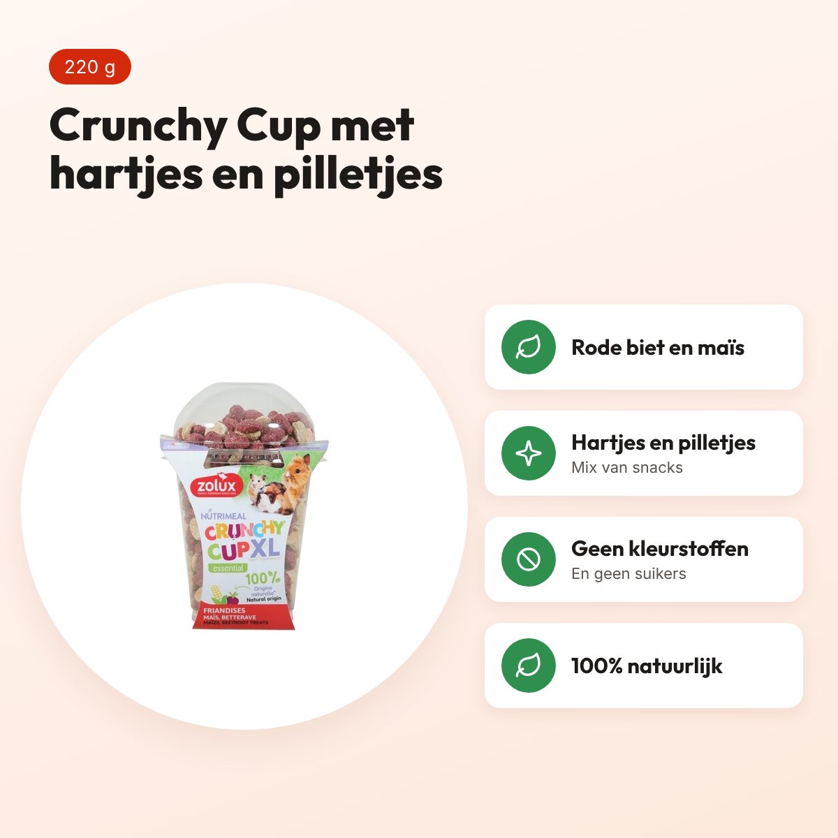 Zolux NMeal Crunchy Cup XL hart 220 g – snack voor knaagdieren – voordelen