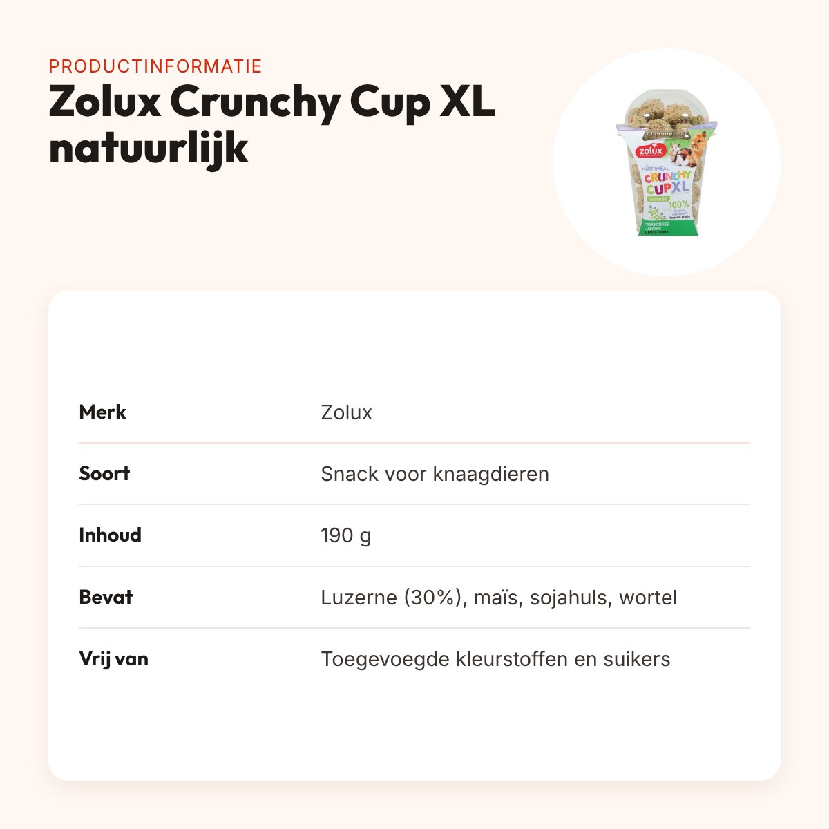 Zolux NMeal Crunchy Cup XL natuurlijk 190 g – snack voor knaagdieren – productinformatie
