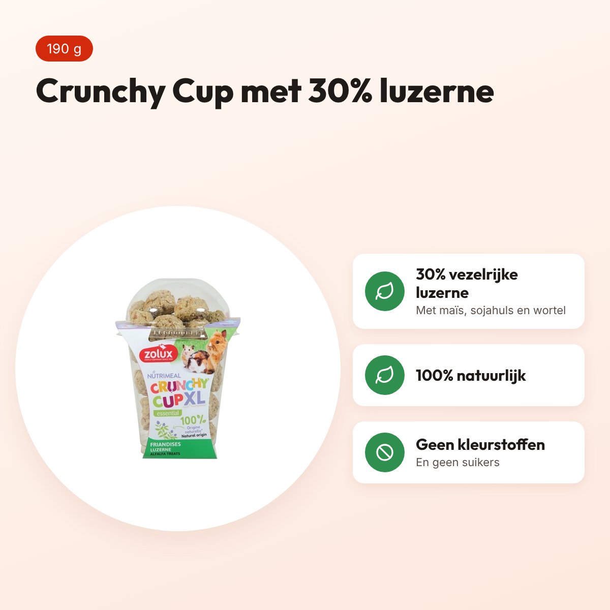 Zolux NMeal Crunchy Cup XL natuurlijk 190 g – snack voor knaagdieren – voordelen