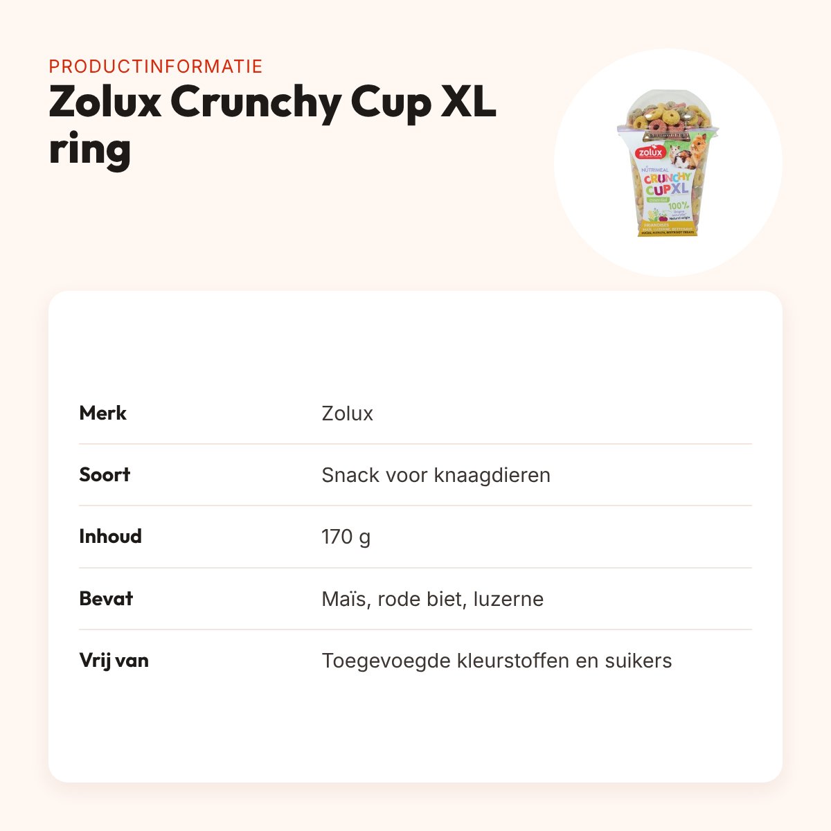 Zolux NMeal Crunchy Cup XL ring 170 g – snack voor knaagdieren – productinformatie