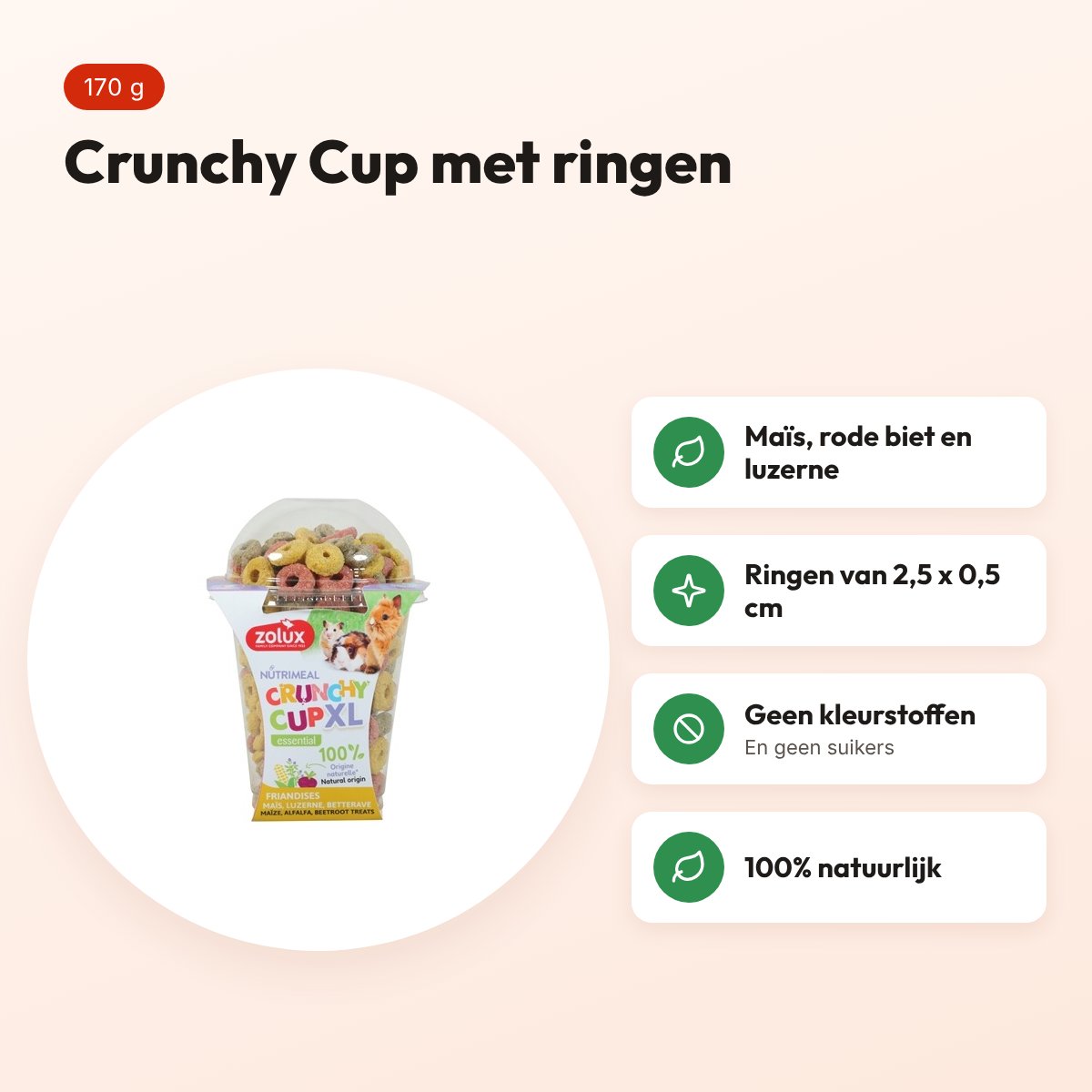 Zolux NMeal Crunchy Cup XL ring 170 g – snack voor knaagdieren – voordelen
