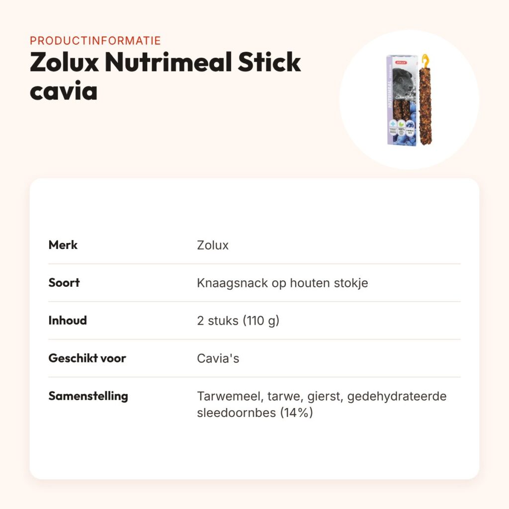 Zolux Nutrimeal Stick cavia pruim 2 stuks (110 g) – knaagsnack – productinformatie