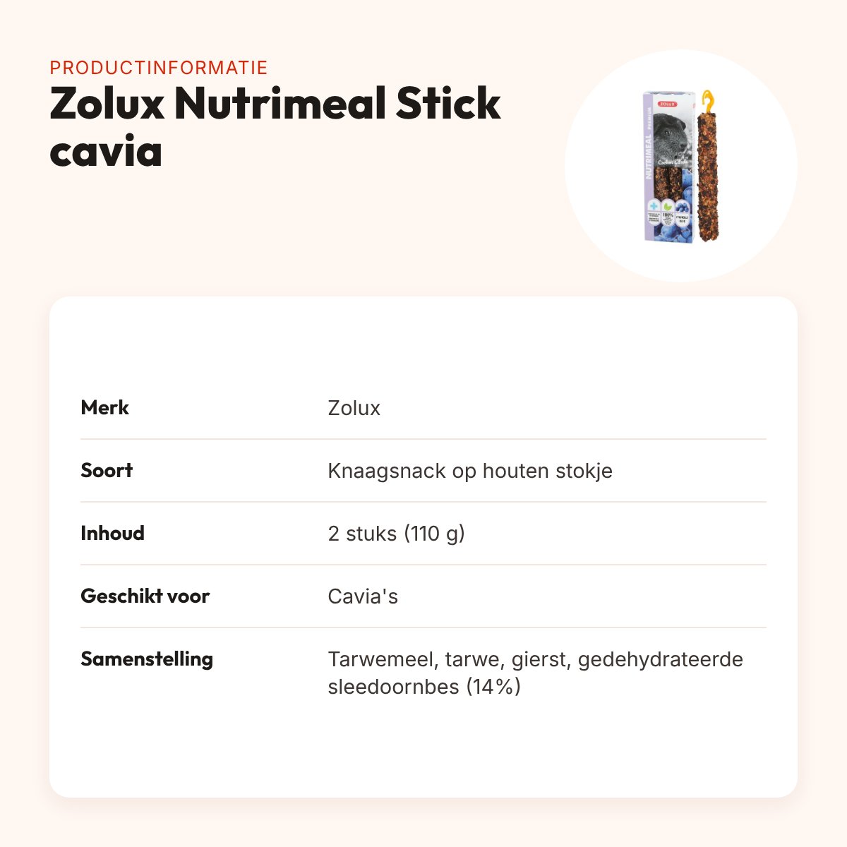 Zolux Nutrimeal Stick cavia pruim 2 stuks (110 g) – knaagsnack – productinformatie