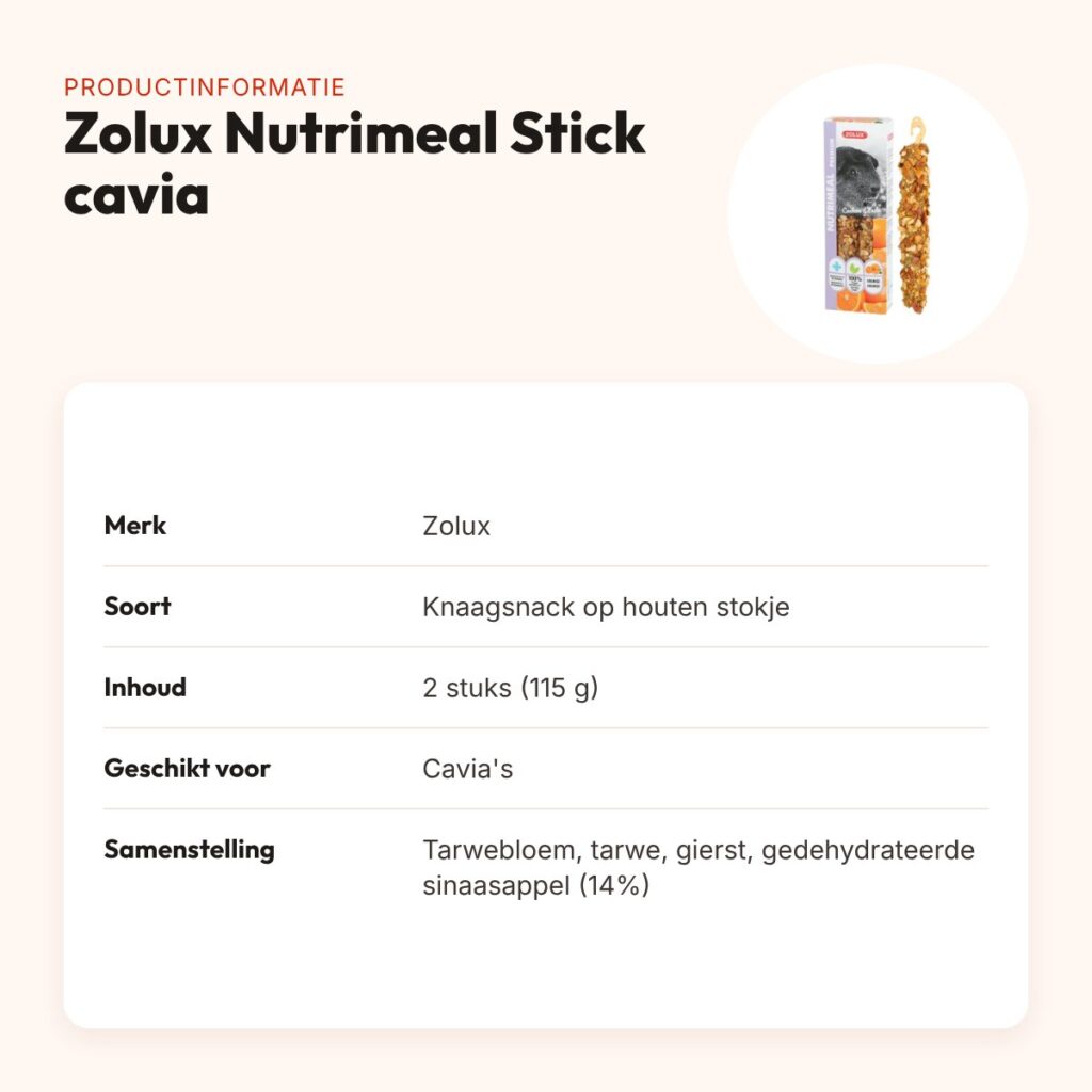 Zolux Nutrimeal Stick cavia sinaasappel 2 stuks (115 g) – knaagsnack – productinformatie