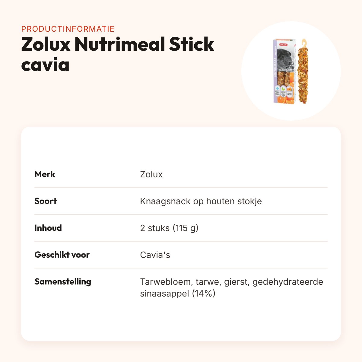 Zolux Nutrimeal Stick cavia sinaasappel 2 stuks (115 g) – knaagsnack – productinformatie