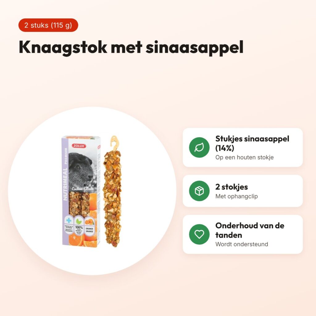 Zolux Nutrimeal Stick cavia sinaasappel 2 stuks (115 g) – knaagsnack – voordelen