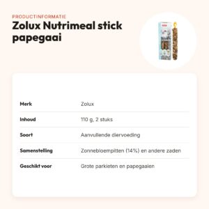 Zolux Nutrimeal stick grote parkiet/papegaai zonnebloempit 110 g – productinformatie