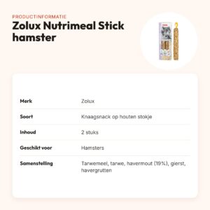 Zolux Nutrimeal Stick hamster haver 2 stuks – knaagsnack met ophangclip – productinformatie