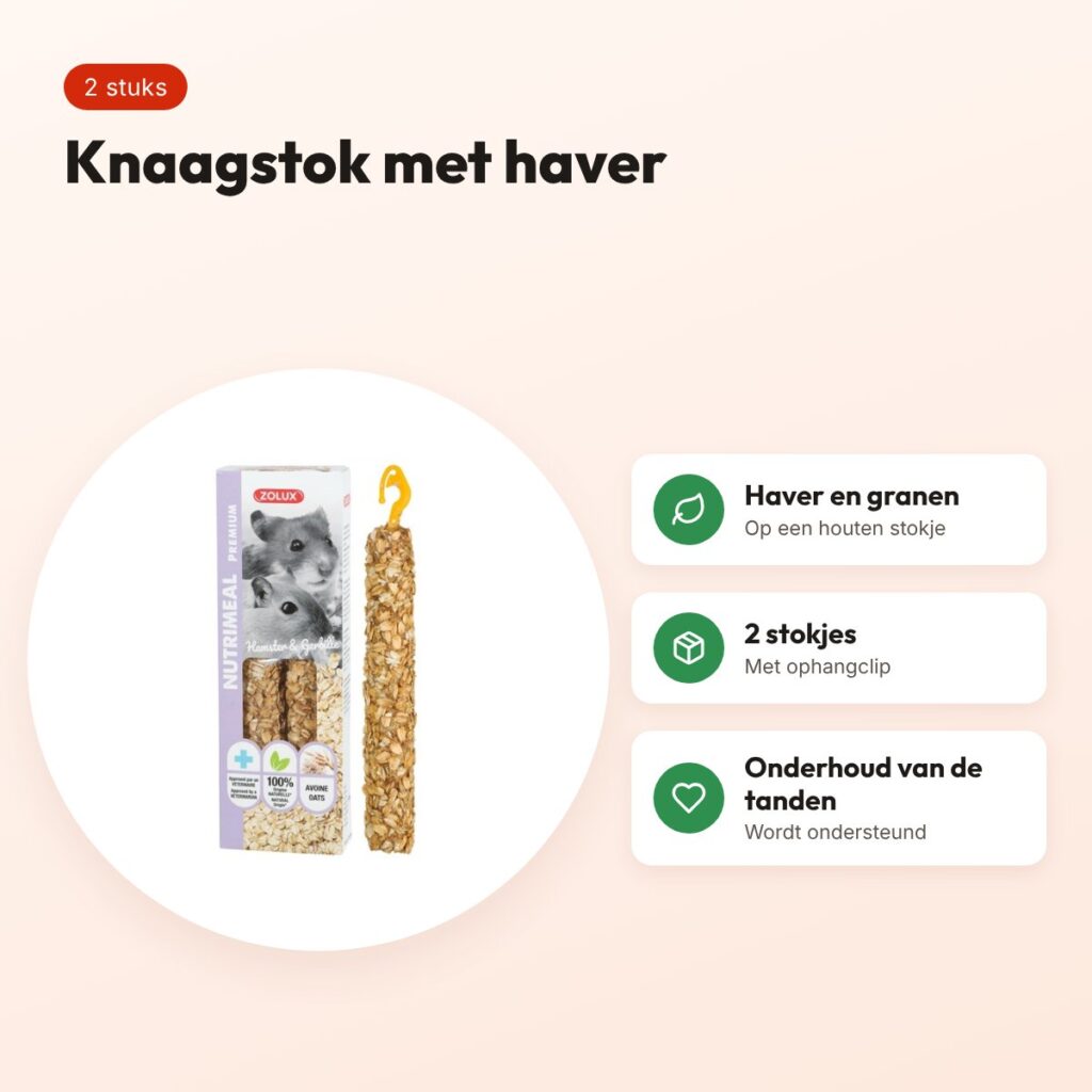 Zolux Nutrimeal Stick hamster haver 2 stuks – knaagsnack met ophangclip – voordelen