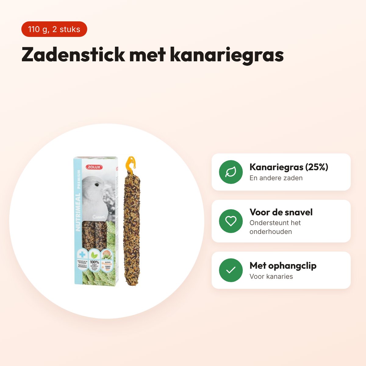 Zolux Nutrimeal stick kanarie kanariezaad 110 g – 2 stuks – voordelen