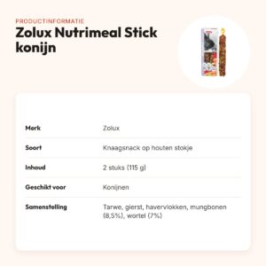 Zolux Nutrimeal Stick konijn groenten 2 stuks (115 g) – knaagsnack – productinformatie