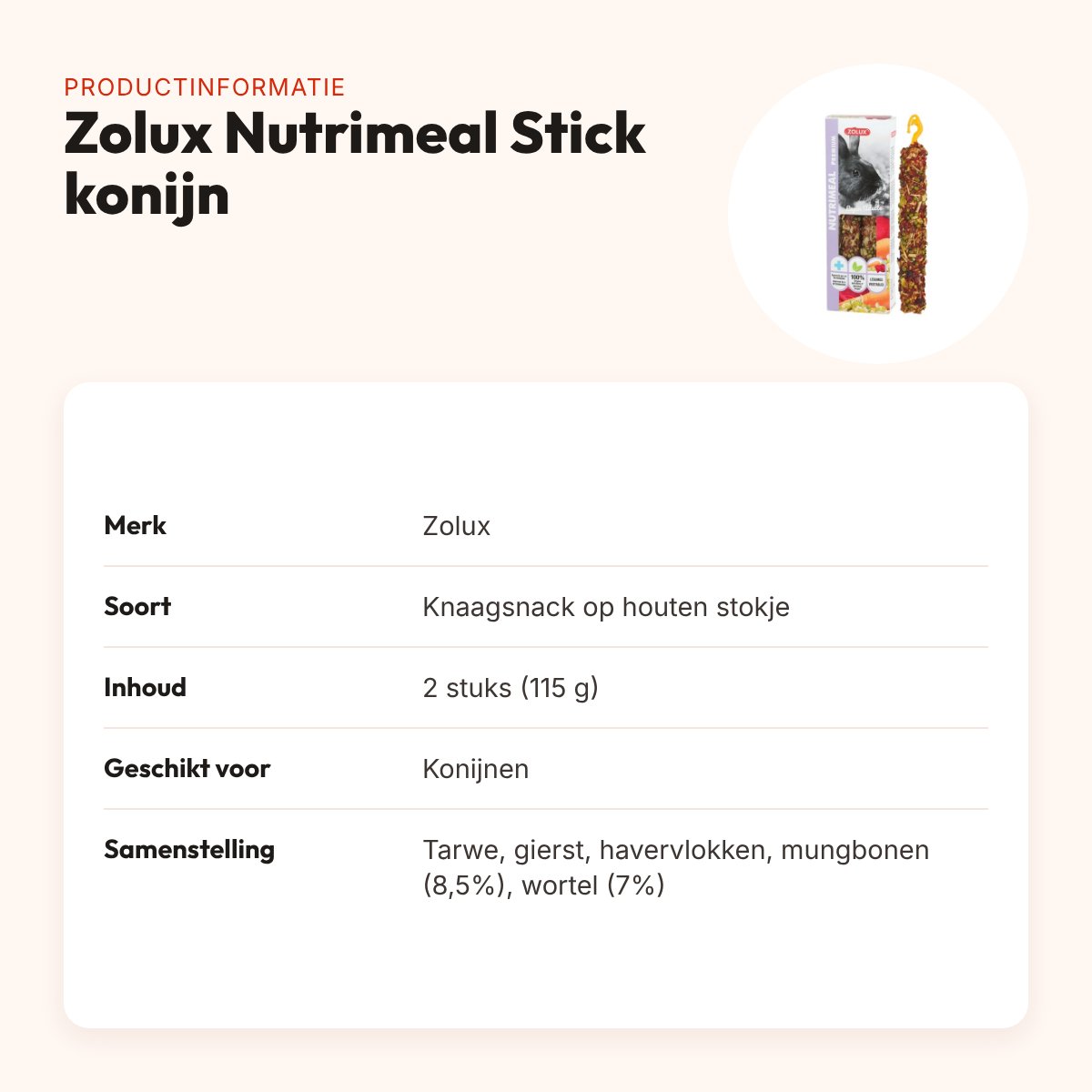 Zolux Nutrimeal Stick konijn groenten 2 stuks (115 g) – knaagsnack – productinformatie