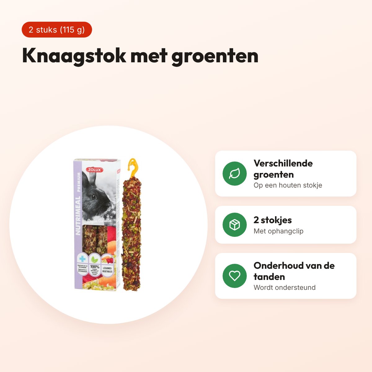 Zolux Nutrimeal Stick konijn groenten 2 stuks (115 g) – knaagsnack – voordelen