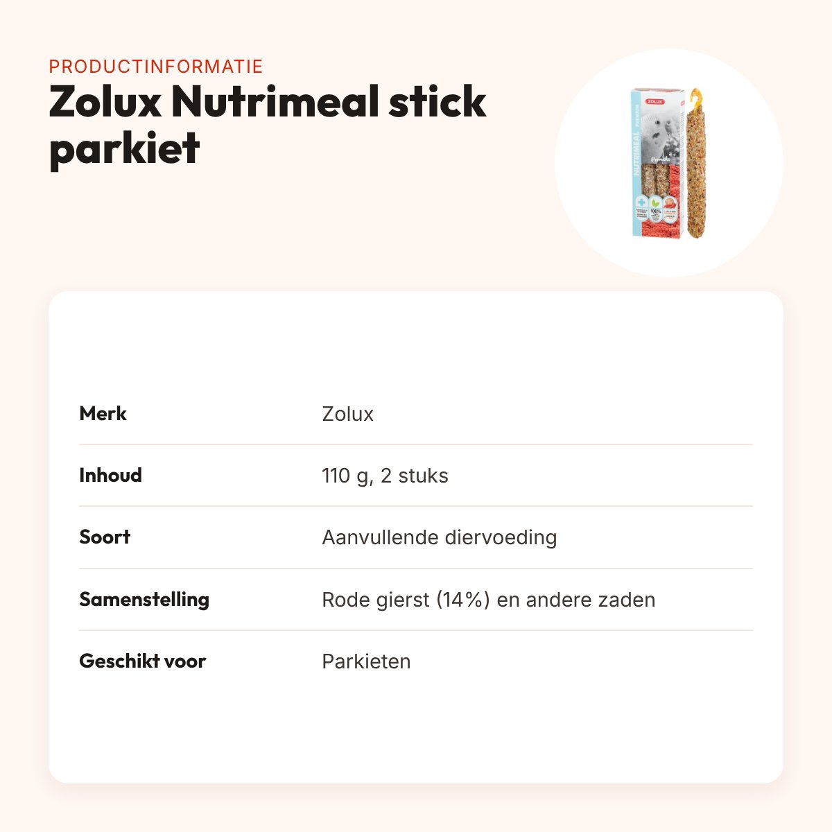 Zolux Nutrimeal stick parkiet rode gierst 110 g – 2 stuks – productinformatie