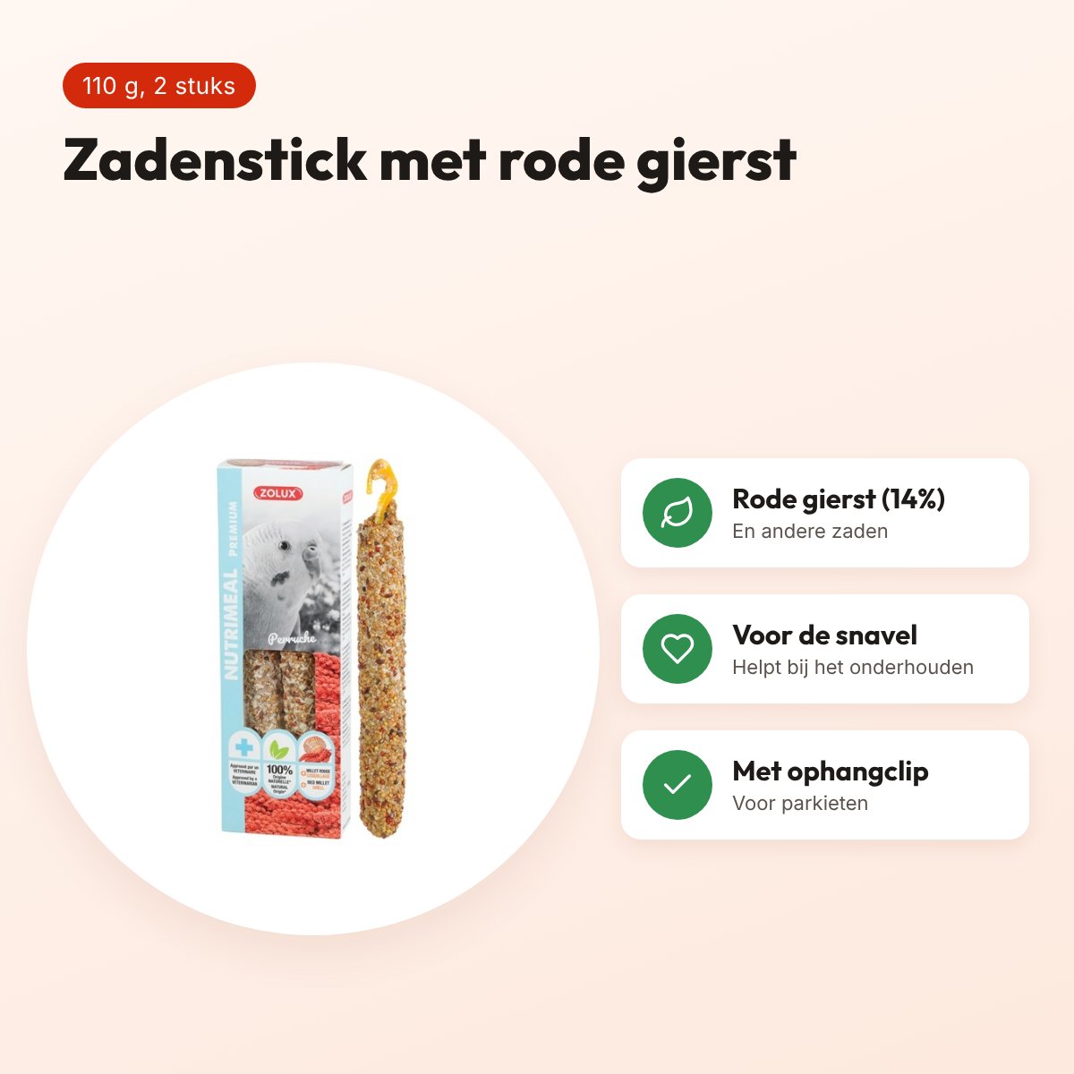 Zolux Nutrimeal stick parkiet rode gierst 110 g – 2 stuks – voordelen