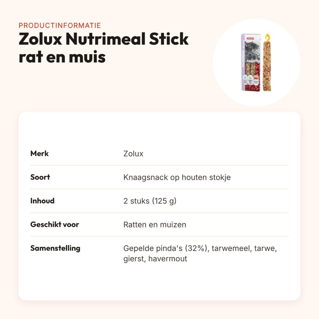 Zolux Nutrimeal Stick rat en muis pinda 2 stuks (125 g) – knaagsnack – productinformatie