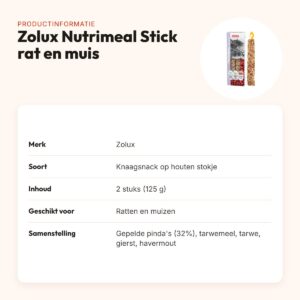 Zolux Nutrimeal Stick rat en muis pinda 2 stuks (125 g) – knaagsnack – productinformatie