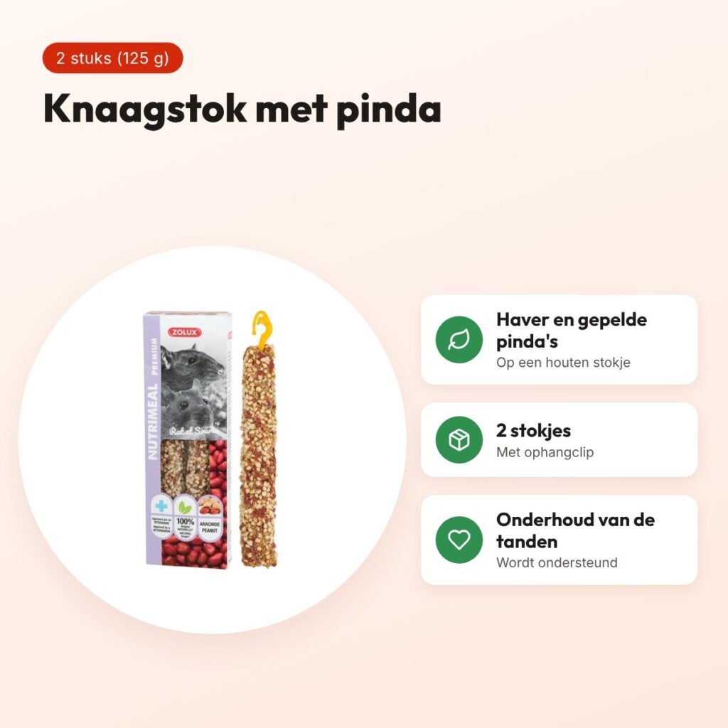 Zolux Nutrimeal Stick rat en muis pinda 2 stuks (125 g) – knaagsnack – voordelen