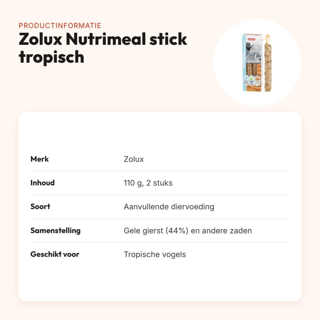Zolux Nutrimeal stick tropische vogel gele gierst 110 g – 2 stuks – productinformatie