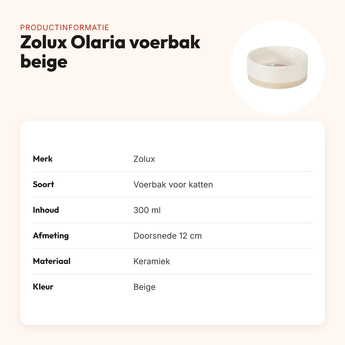 Zolux Olaria voerbak kat keramiek beige 300 ml – 12 cm, antislip – productinformatie