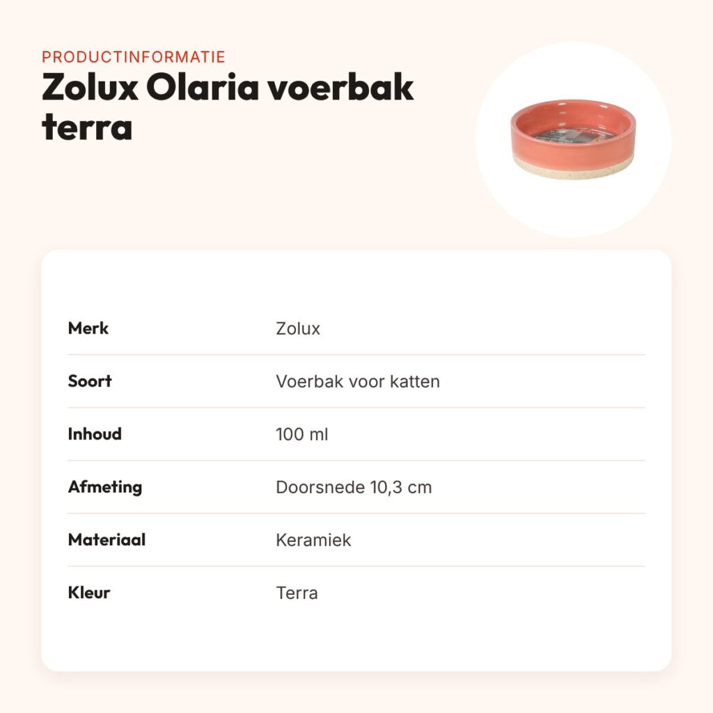 Zolux Olaria voerbak kat keramiek terra 100 ml – 10,3 cm – productinformatie
