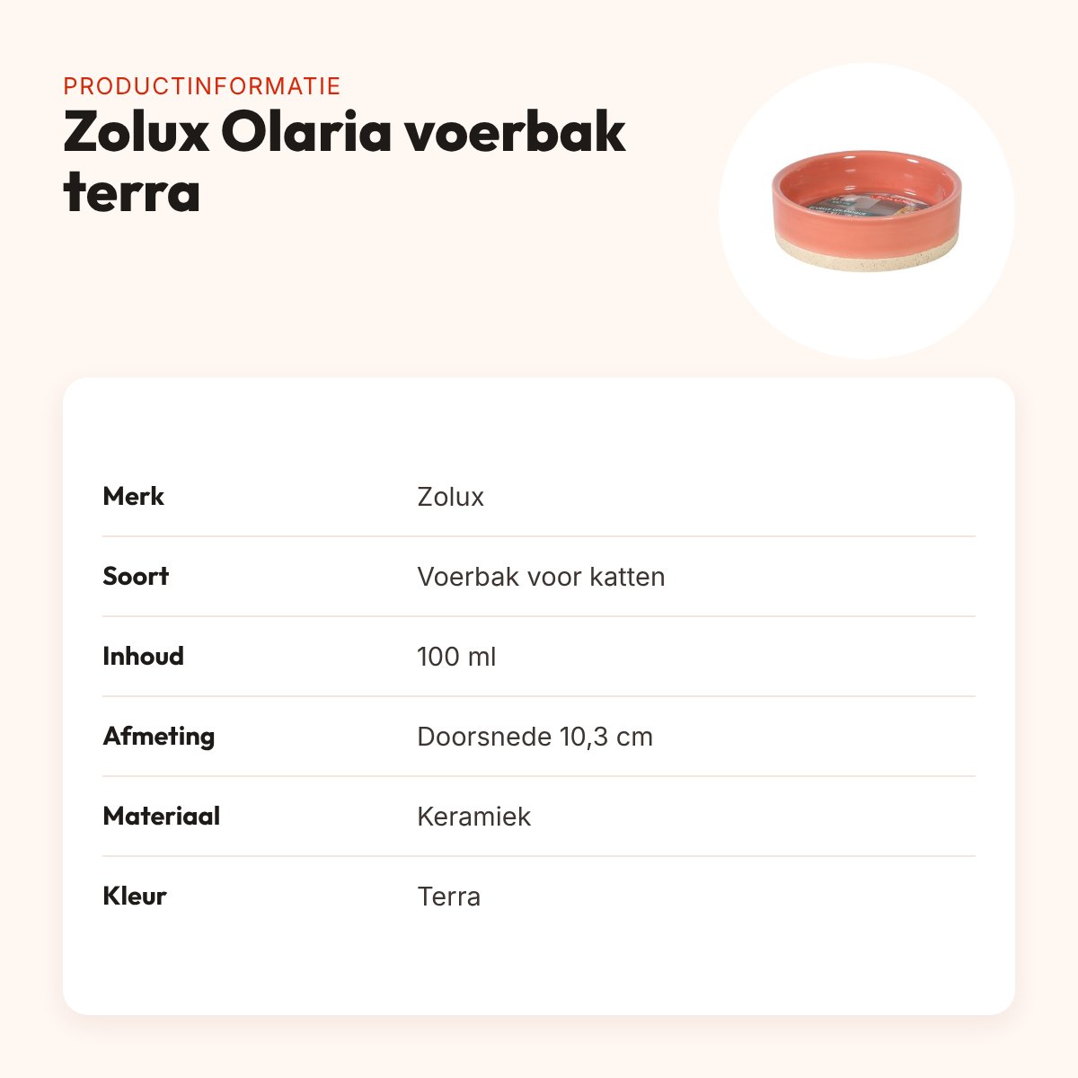 Zolux Olaria voerbak kat keramiek terra 100 ml – 10,3 cm – productinformatie