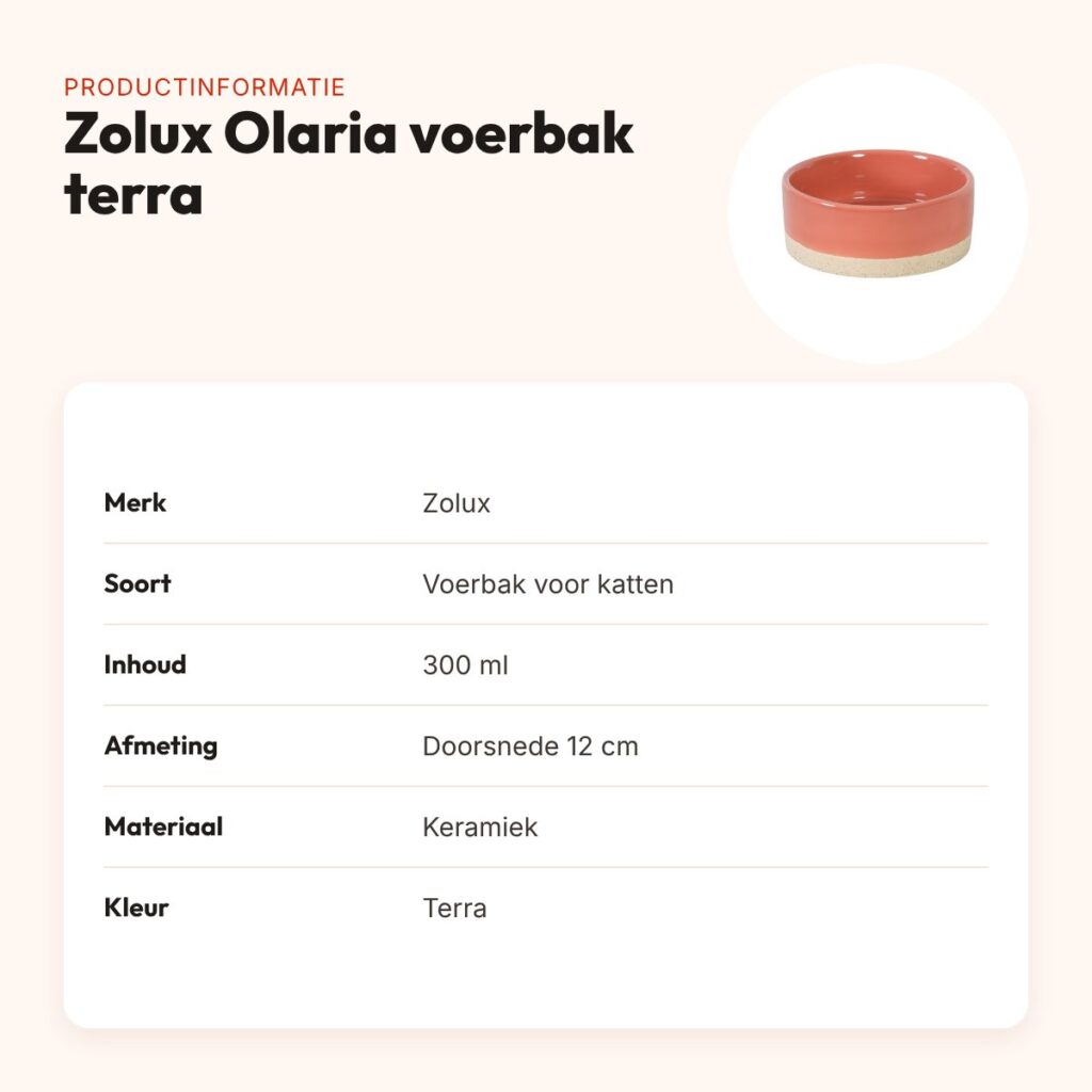 Zolux Olaria voerbak kat keramiek terra 300 ml – 12 cm – productinformatie