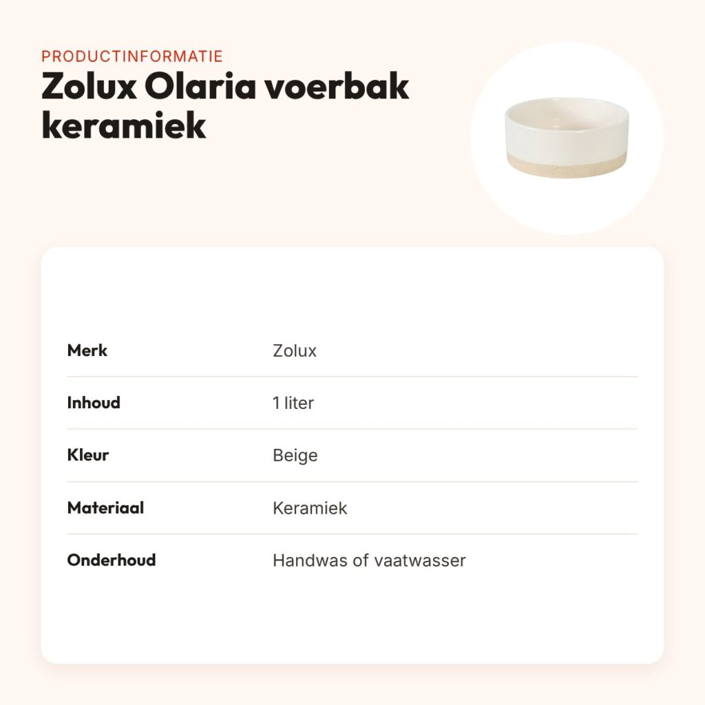 Zolux Olaria voerbak keramiek beige 1 liter – rond – productinformatie