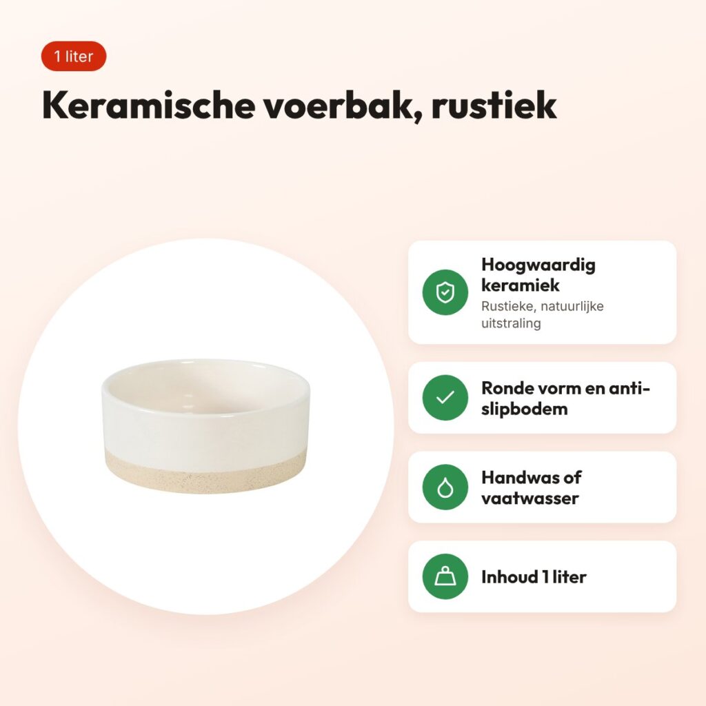 Zolux Olaria voerbak keramiek beige 1 liter – rond – voordelen