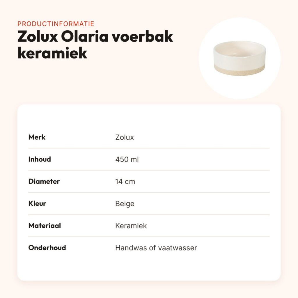 Zolux Olaria voerbak keramiek beige 450 ml 14 cm – productinformatie