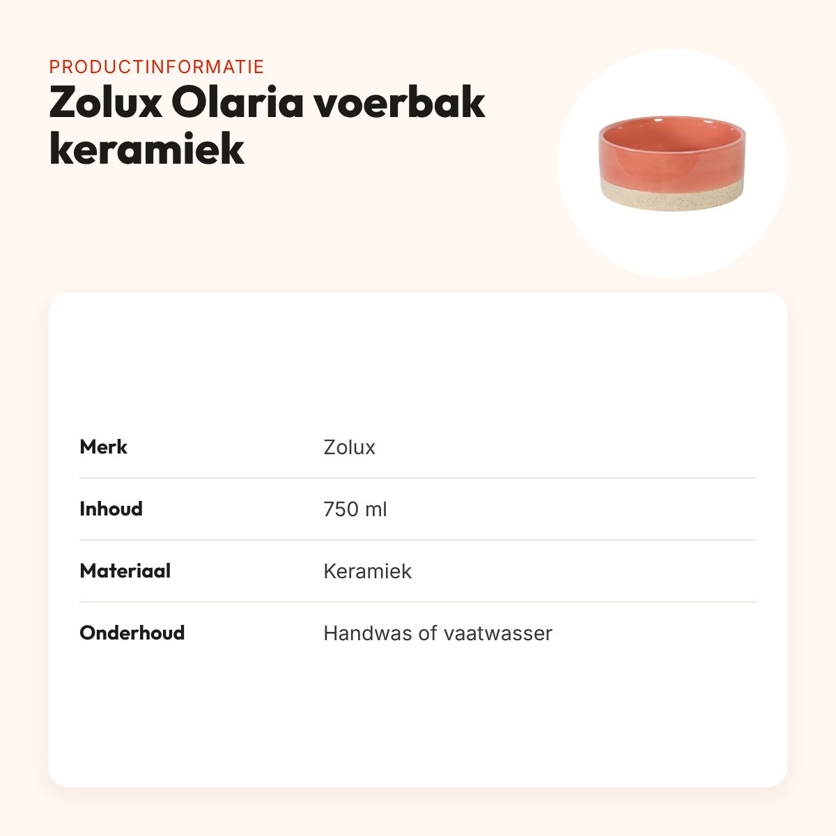 Zolux Olaria voerbak keramiek beige 750 ml – rond – productinformatie