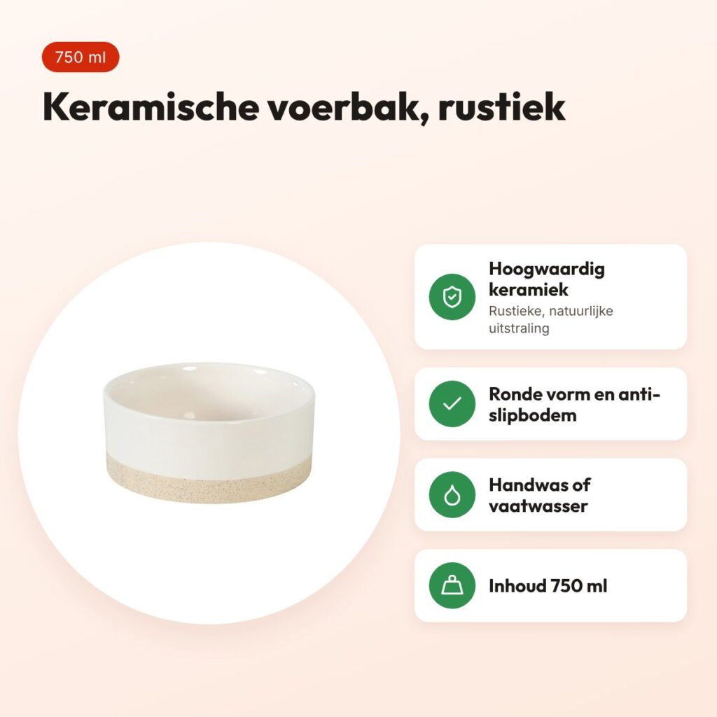 Zolux Olaria voerbak keramiek beige 750 ml – rond, anti-slip – voordelen