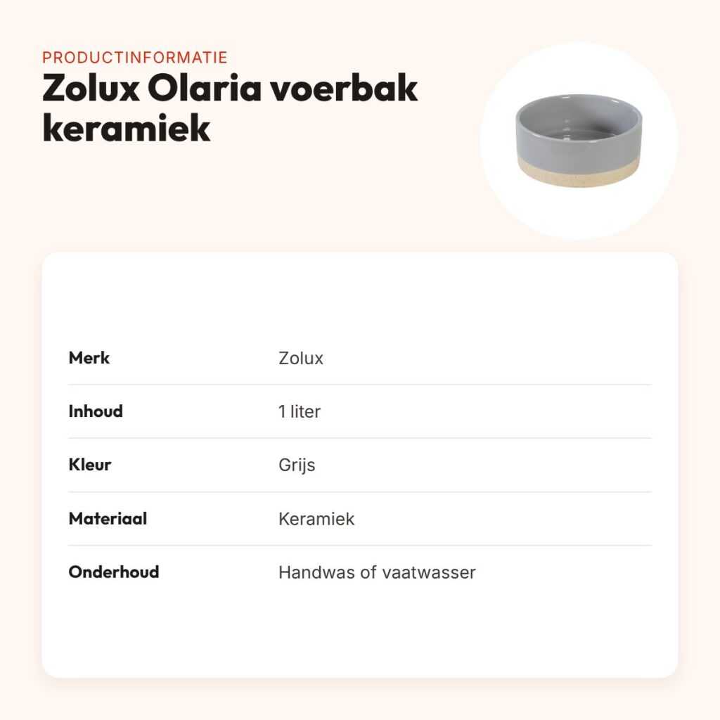 Zolux Olaria voerbak keramiek grijs 1 liter – rond – productinformatie