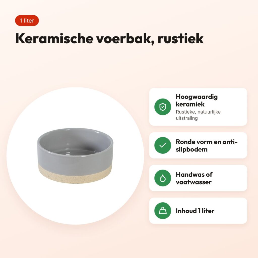Zolux Olaria voerbak keramiek grijs 1 liter – rond – voordelen