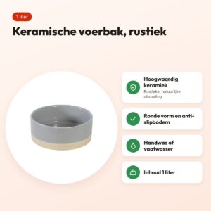 Zolux Olaria voerbak keramiek grijs 1 liter – rond – voordelen
