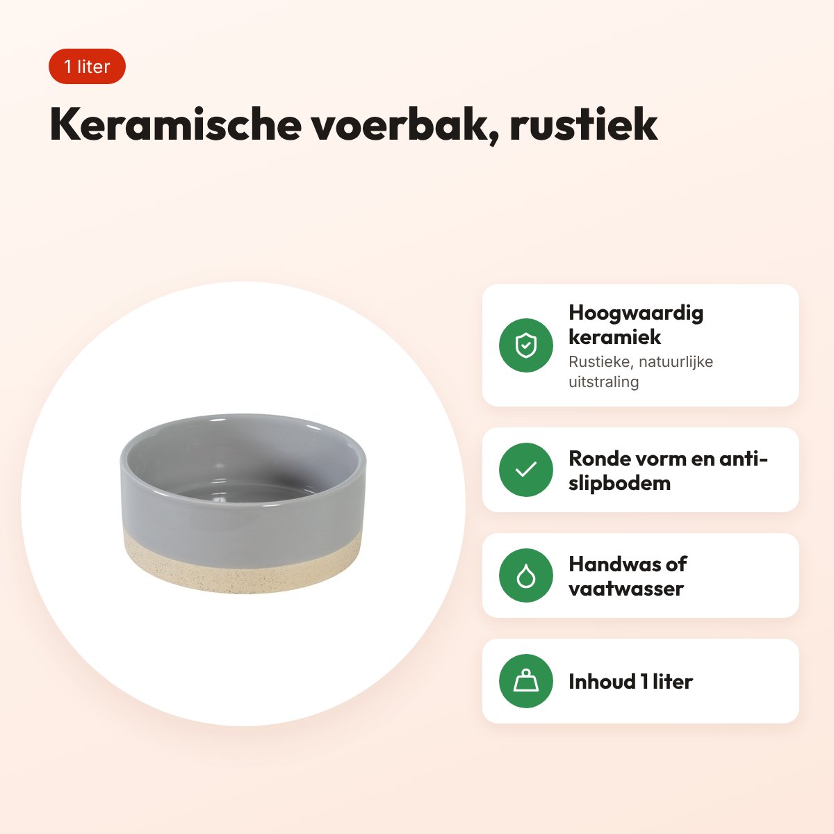 Zolux Olaria voerbak keramiek grijs 1 liter – rond – voordelen