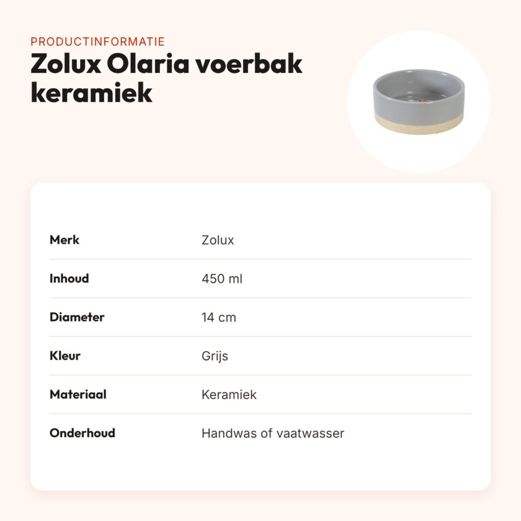 Zolux Olaria voerbak keramiek grijs 450 ml 14 cm – productinformatie