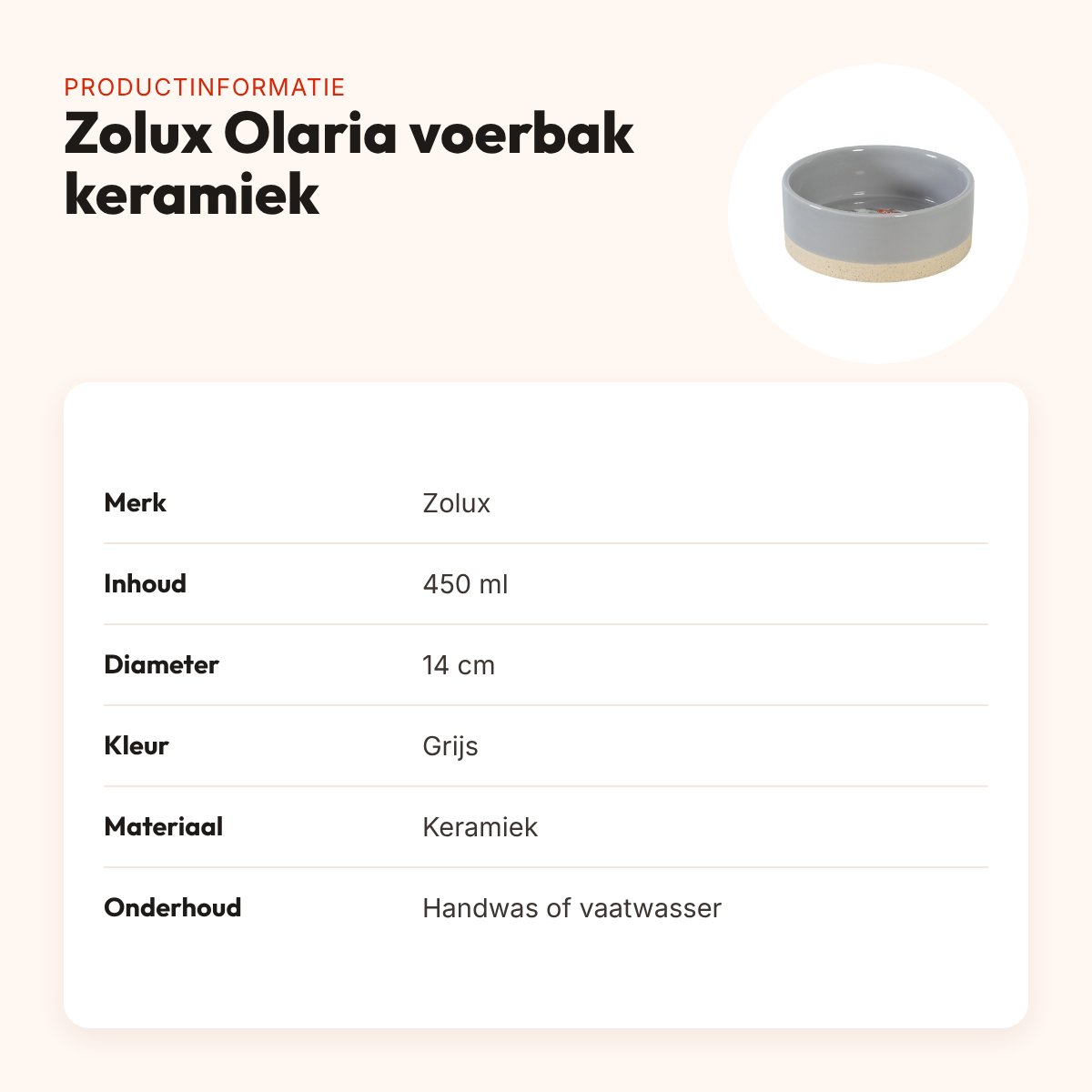 Zolux Olaria voerbak keramiek grijs 450 ml 14 cm – productinformatie