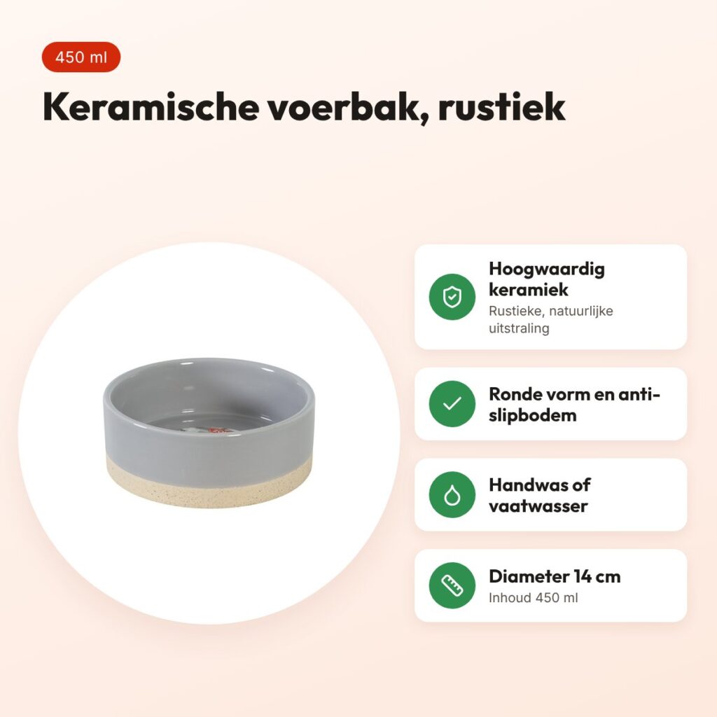 Zolux Olaria voerbak keramiek grijs 450 ml 14 cm – voordelen